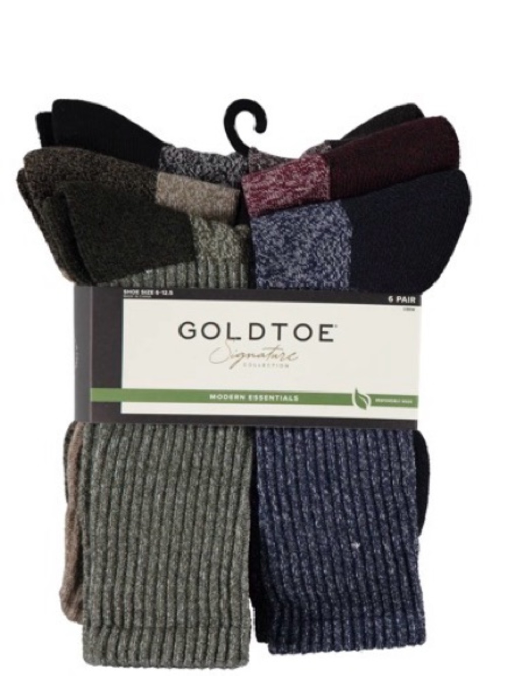 6️⃣ Gold Toe Men's Crew Socks Pack - Black, Gray, Navy, Olive, Maroon